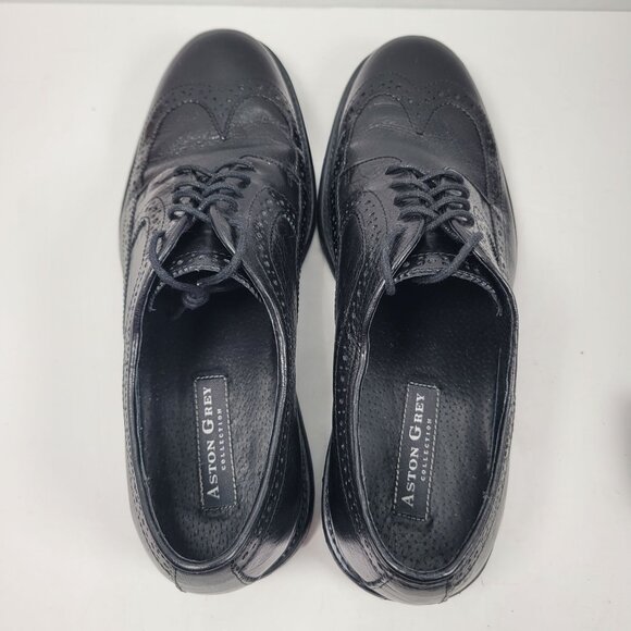 Aston Grey Men's Black Leather Wingtip Oxford Dress Shoes Size 10.5 - Picture 5 of 8